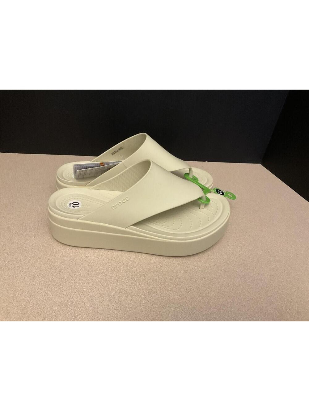 New! Womens Crocs Brooklyn Flip Low Wedge Off White Sandals. Size 10. Nice!